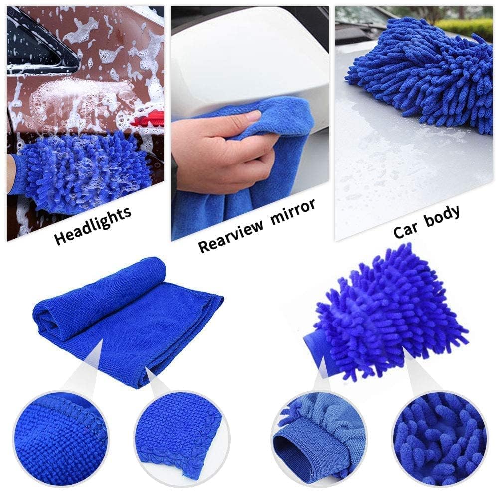 Image of Car Detailing Brush Set, Exterior Interior Car Detail Kit Auto Cleaning Brush for Wheels Detail Brushes, Wheel Brush, Wash Mitt,Vent Brush,Wax Applicator Pads,Towels,Wire Brushs (15 PCS)