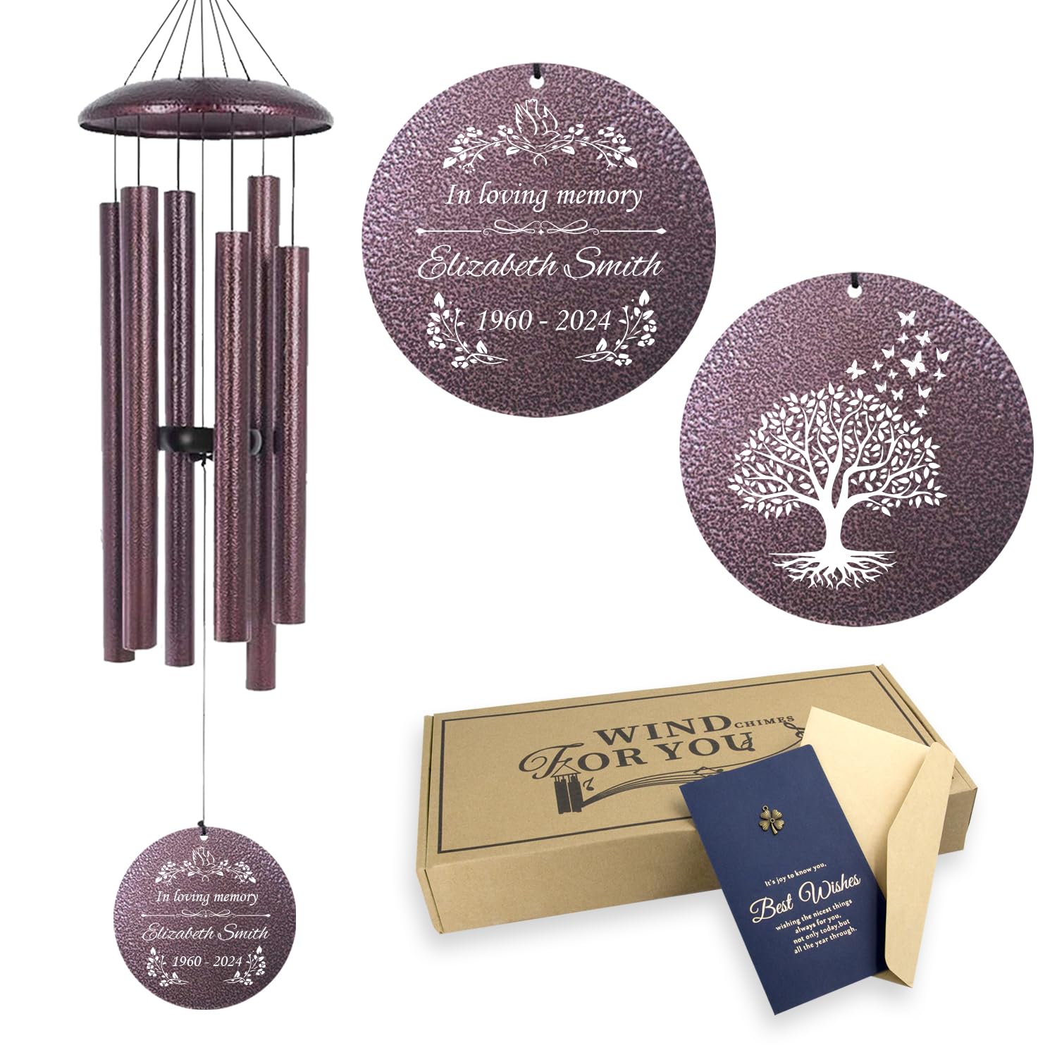 Personalized Tree of Life Wind Chimes in Loving Memory of Loved One