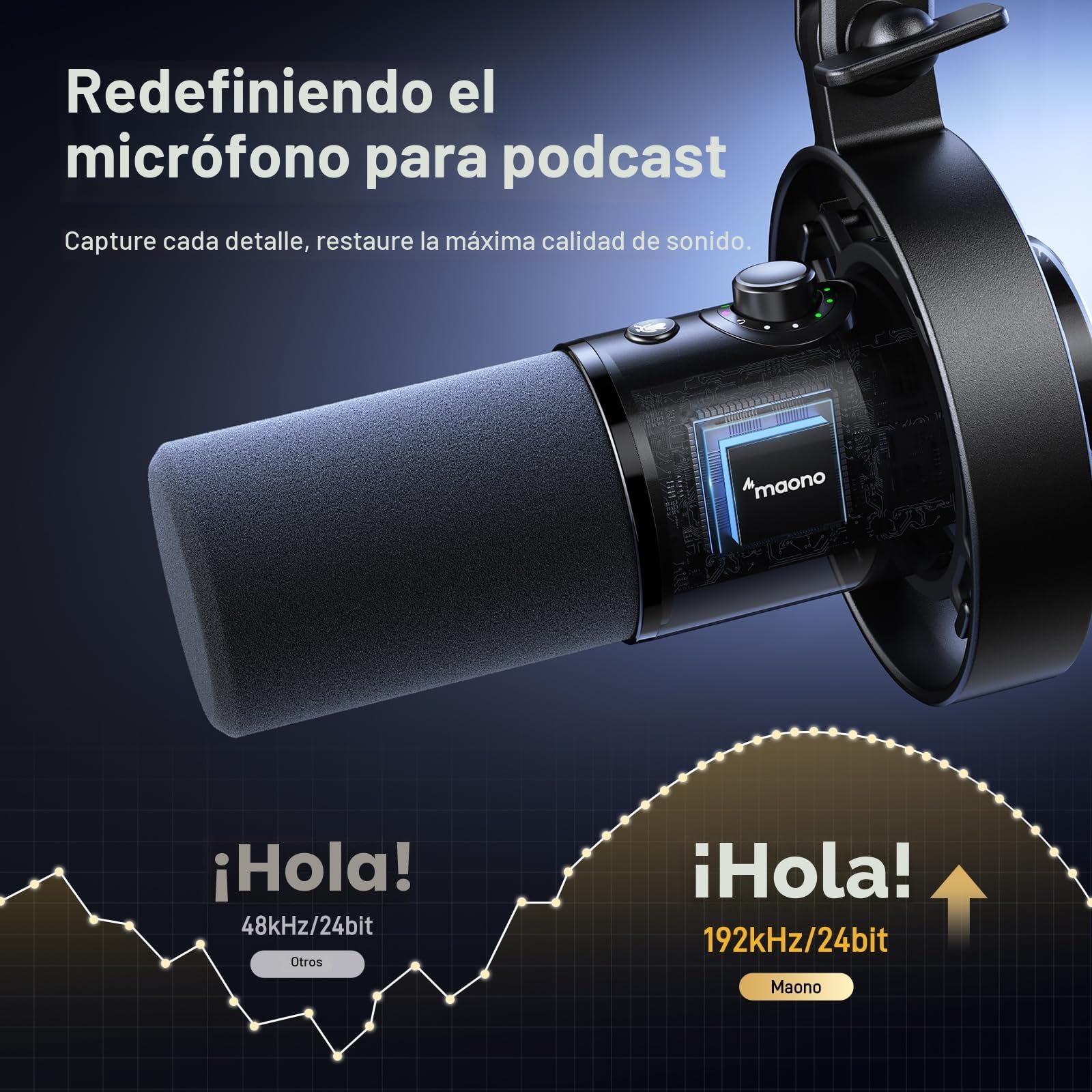 MAONO Micrófono PD300X para Podcast, Micro Profesional XLR/USB, Hi-FI 192 kHz/24 bits, reducción de Ruido, Software Link, para podcasting y grabaciones de Voz en Estudio
