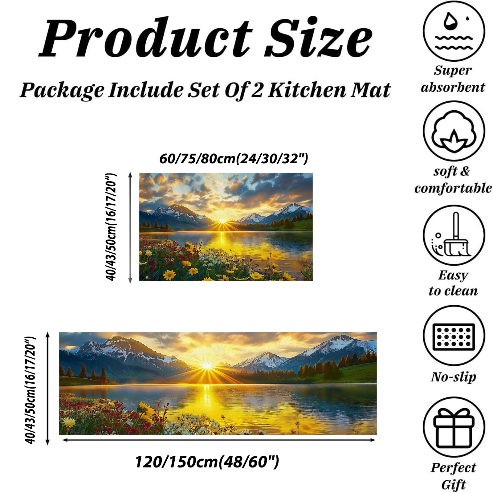 OFFSUM Ensemble de 2 Tapis de Cuisine Lavables Antidérapants 43x75 cm + 43x120 cm