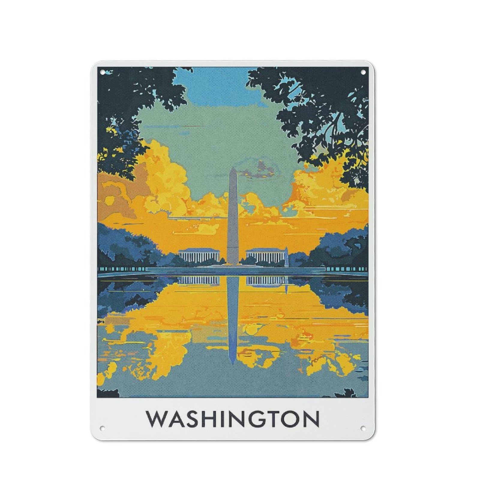 Junmoney Style-21 Washington Dc Monument Tin Sign 40X30cm, Vintage Home Bar Decor For Cafe, Pub, Workshop Or Home Bar, For Relaxed Wall Styling