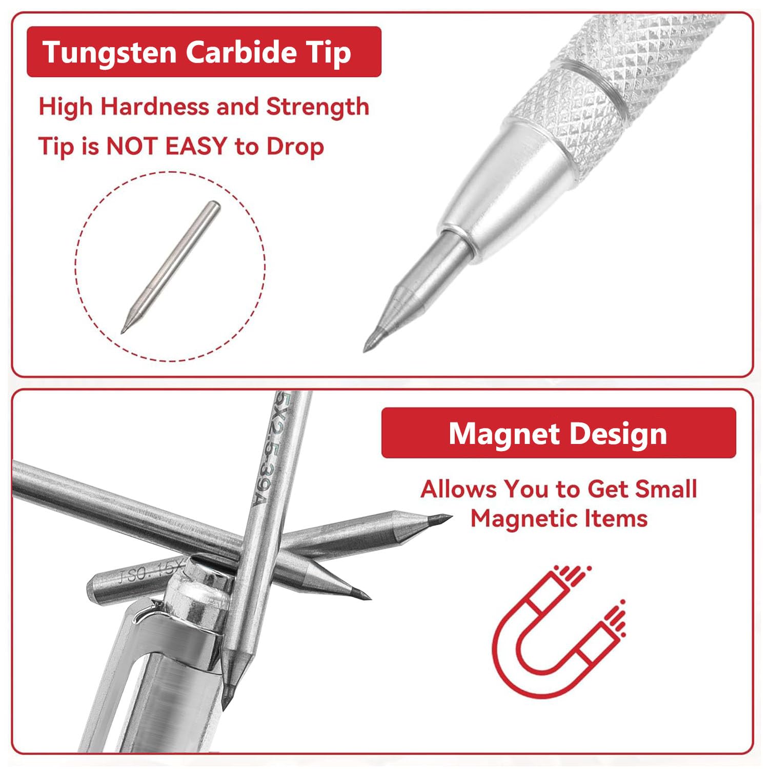 2 Bulini per Incisione, Penne in Carburo di Tungsteno con Magnete, Marcatore per Metallo, Ceramica, Piastrelle, Vetro, Legno, 10 Pennini di Ricambio