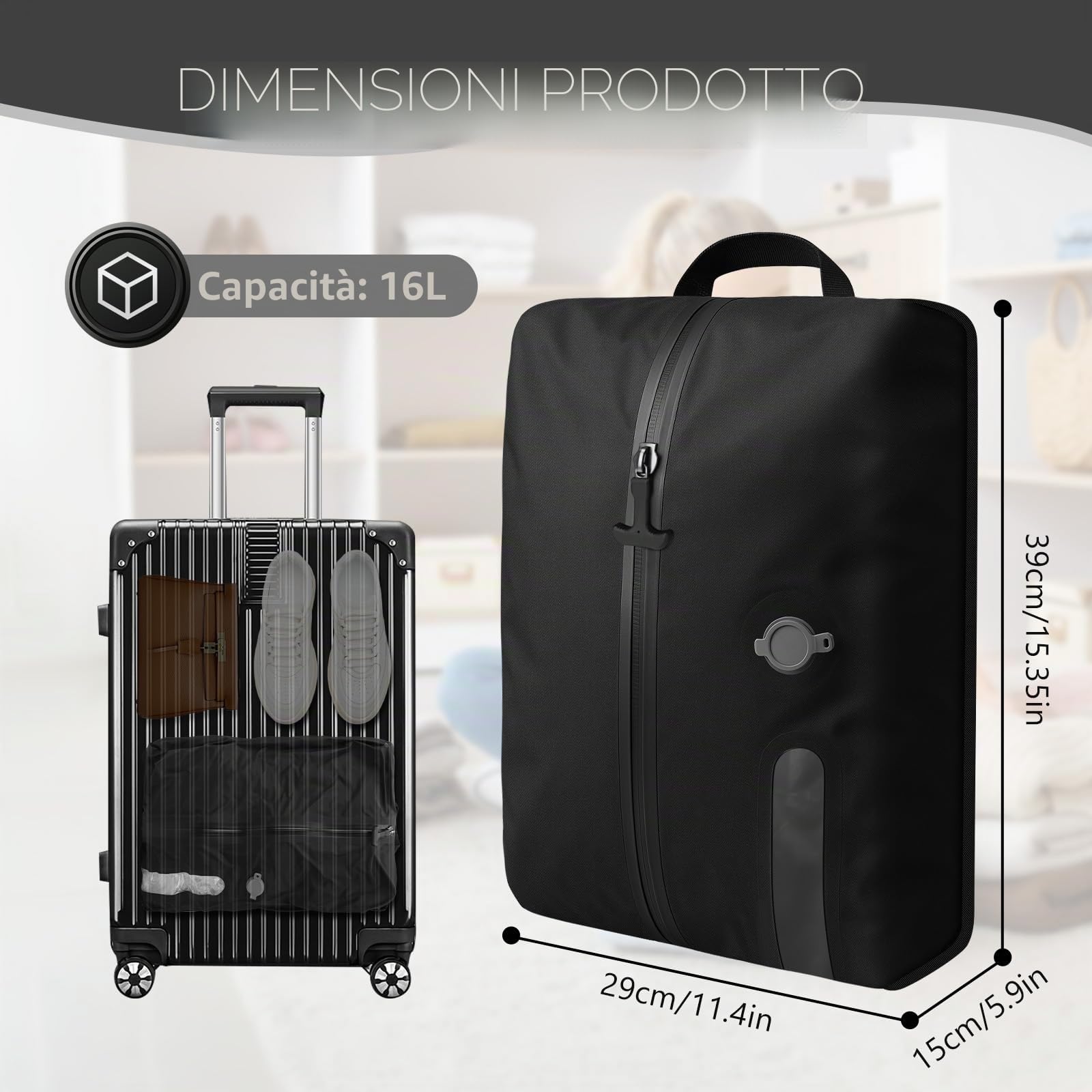 Sacchetti Sottovuoto Professionali da Viaggio con pompa senza fili, Ip67, Riutilizzabili, per Valigie e Zaini, Sacchetto Sottovuoto Salvaspazio, per Viaggi, Leggeri e Durevoli (1PC+Pompa)