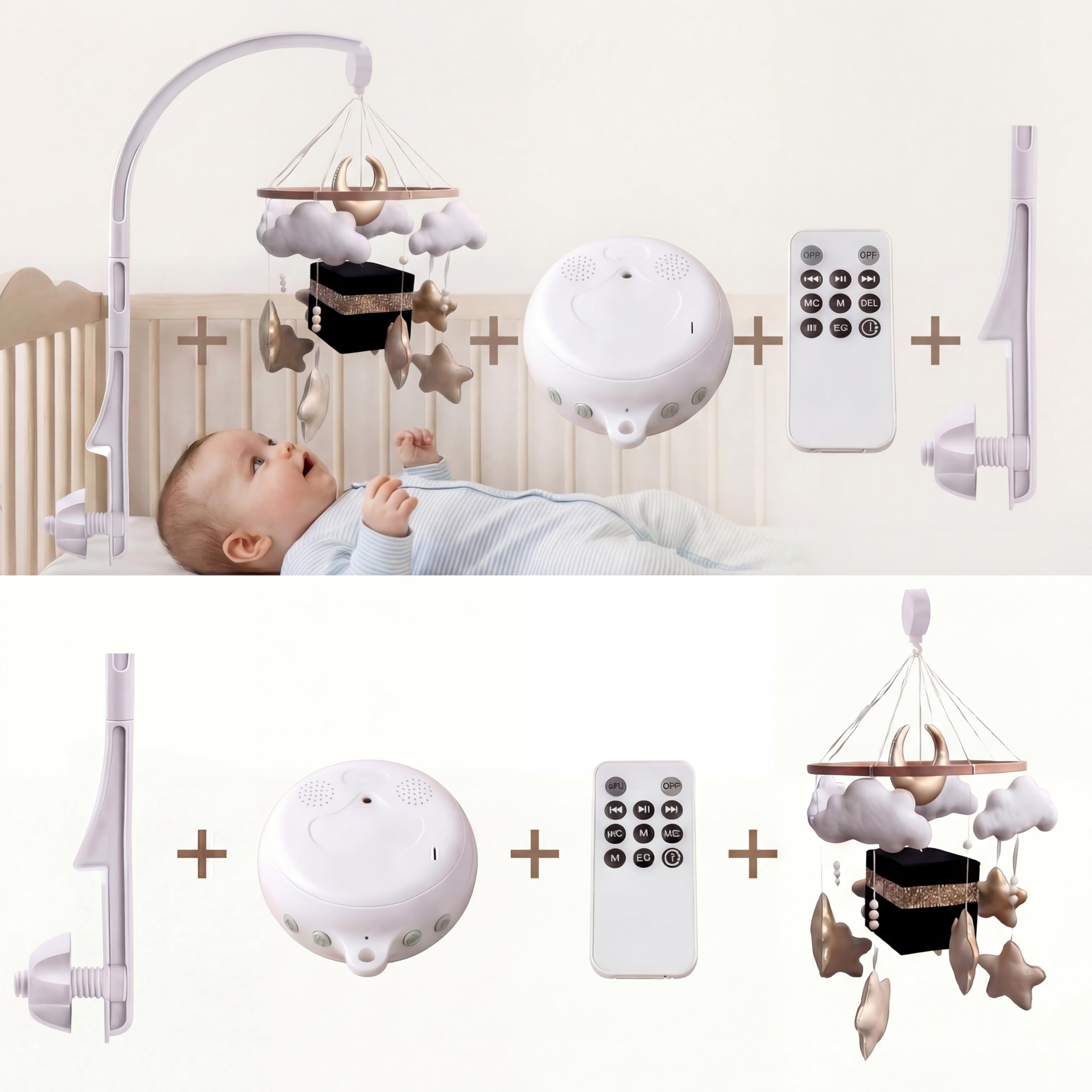 Mobile Musical Bébé avec Sourates du Coran & support – Accessoire pour Berceau ou Lit Bébé – Décoration de Chambre