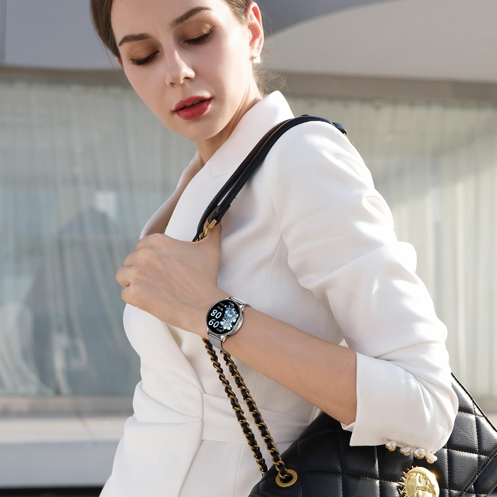 CIVO Reloj Inteligente Mujer Redondo: Smartwatch Mujer con Llamadas Bluetooth Compatible Android iOS - Reloj de Pulsera Podómetro Deportivo Impermeable Plateado