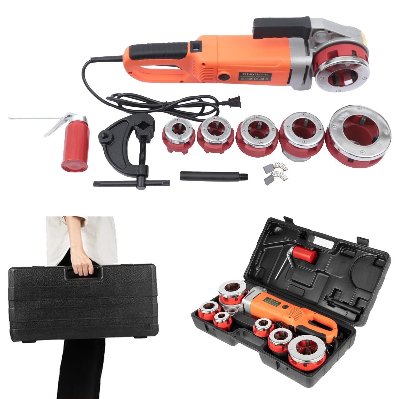 Infilatrice elettrica per tubi, 2300 W, portatile, con 6 matrici (1/2-2 pollici), motore in rame, resistente per impianti idraulici, include custodia per il trasporto