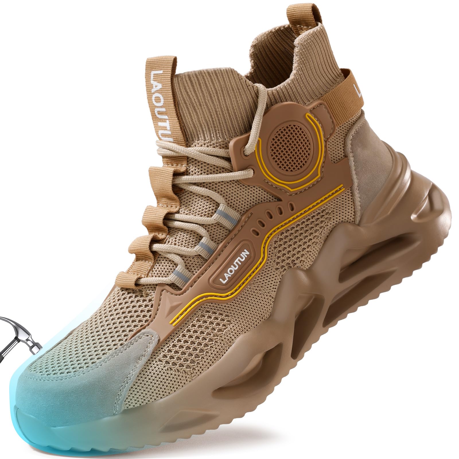LAoutun Zapatillas de seguridad cómodas con puntera de acero, zapatos de seguridad para hombre, botas de trabajo ligeras para hombre, zapatos de trabajo de protección industrial, color negro oscuro