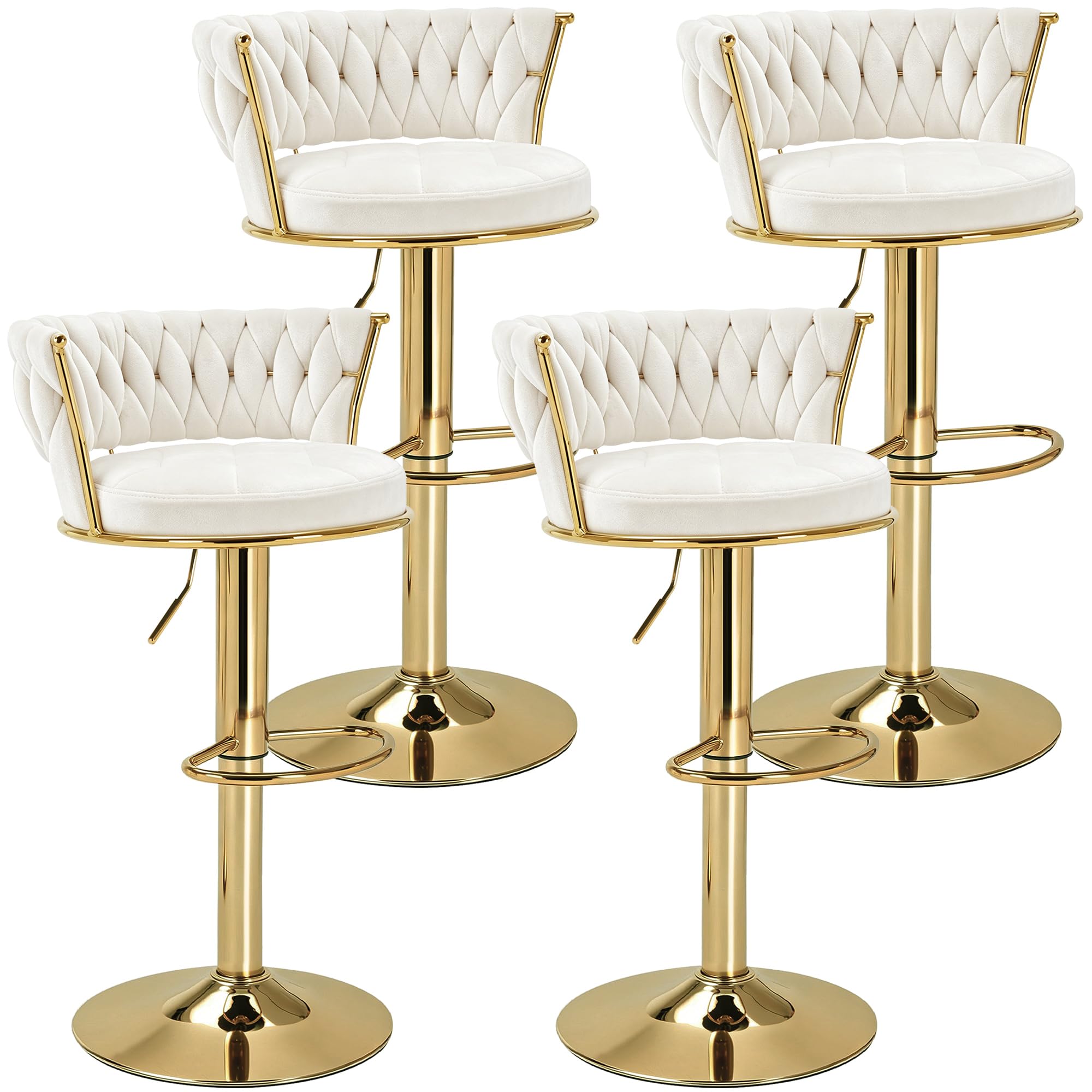 Photo 1 of VECELO Velvet Bar Stools - Set of 4, White