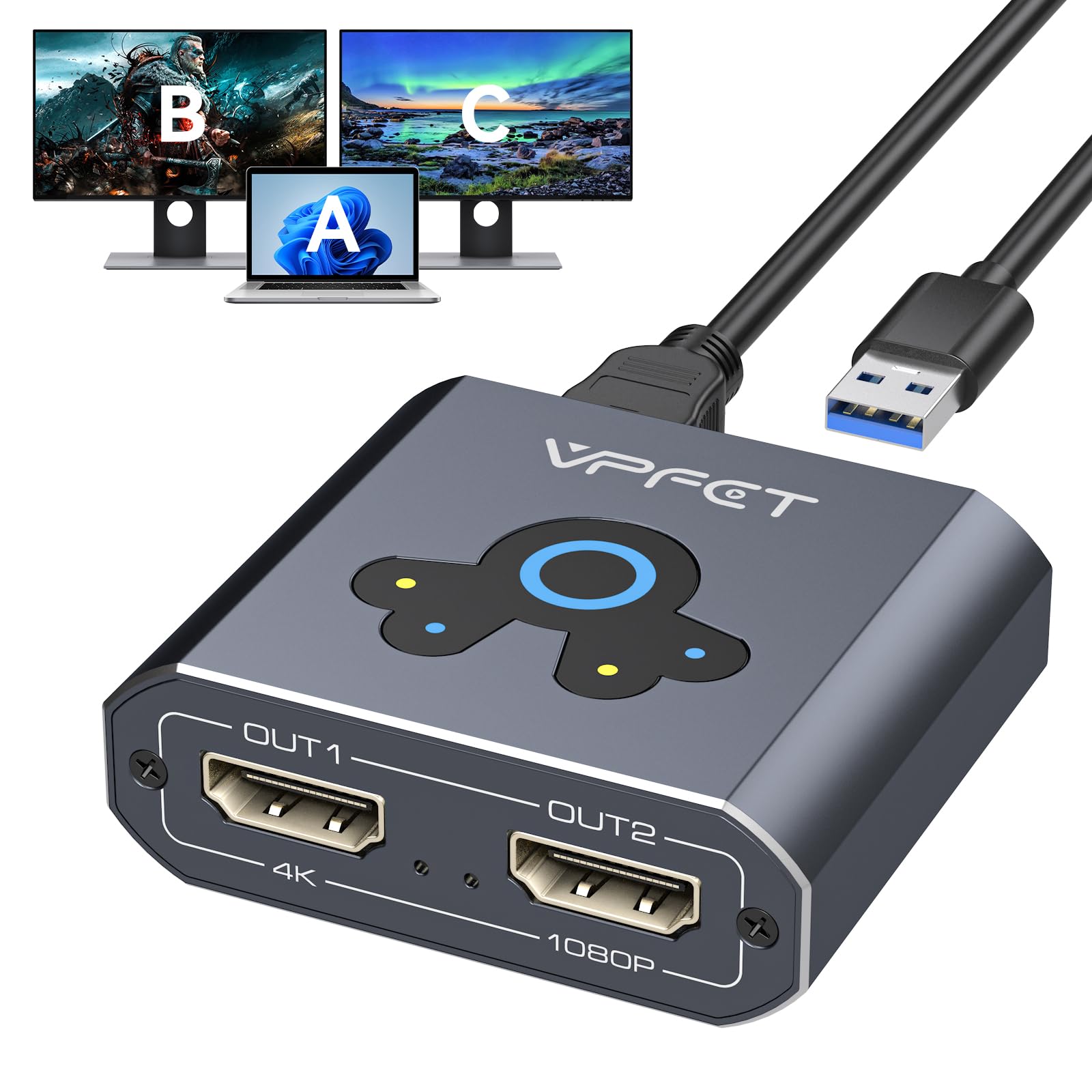 VEDINDUST HDMI Splitter Extend 4K @ 60Hz HDMI a Dual HDMI Adapter supporta Mirror ed Extend compatibile con Windows XP/7/8/10/11 e sistemi macOS richiede l'installazione di estensione