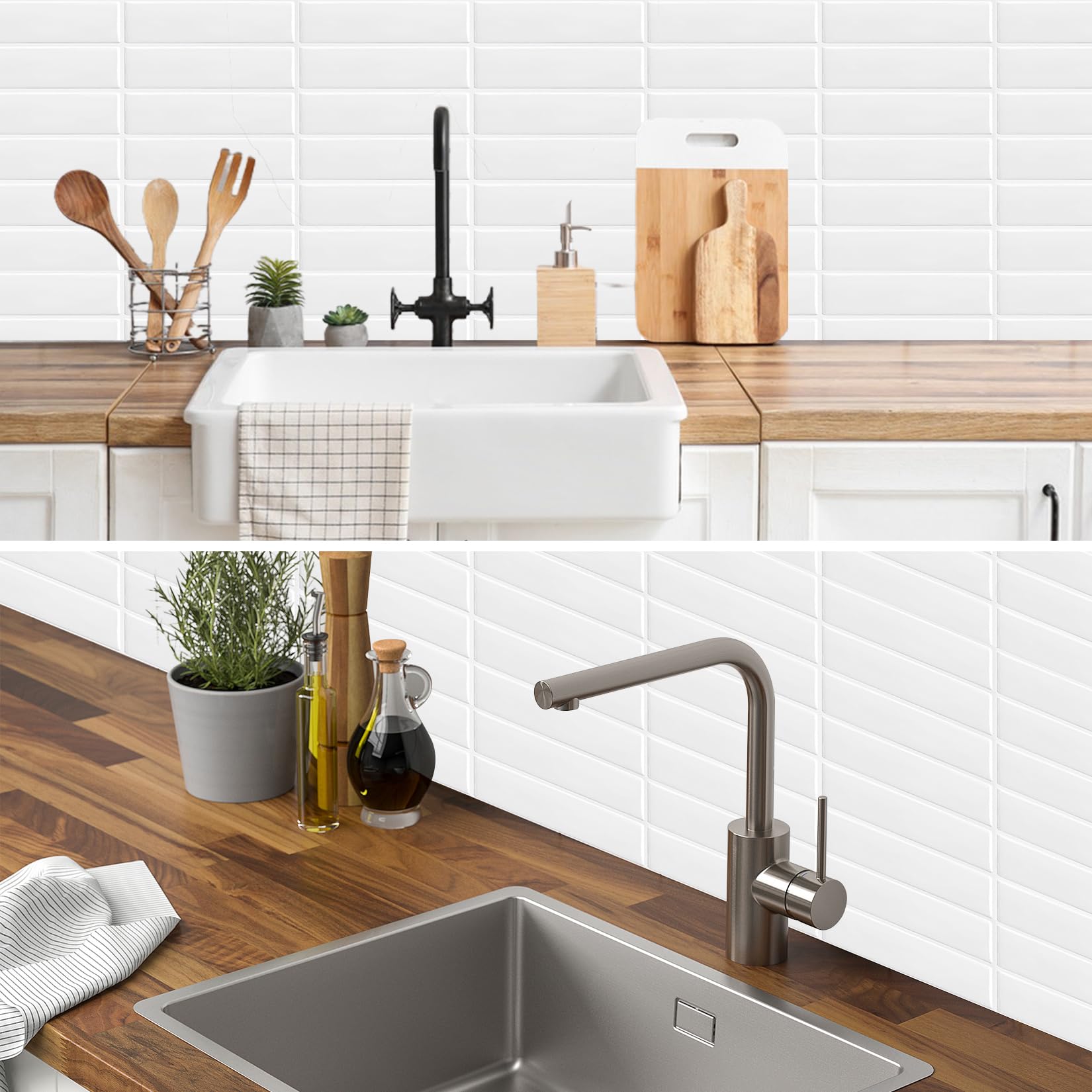 10Pezzi Adesivi Piastrelle Cucina Bagno 3D Autoadesivi Per Piastrelle Rimovibili Impermeabili Per Mattonelle Adesive Cucina Decorazione Pareti Decorazione (22.9x29cm)（Bianco）