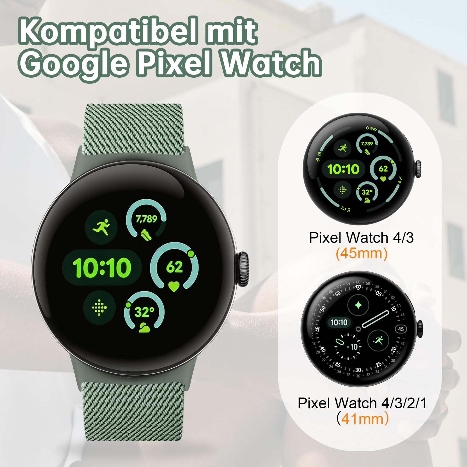 Gugobit Nylonarmband Kompatibel mit Google Pixel Watch 4/3 45mm, für Google Pixel Watch 4/3/2/1 41mm Damen Herren, Weiches Sportarmband Atmungsaktives Ersatzarmband für Google Pixel Watch, 5 Stück - 2