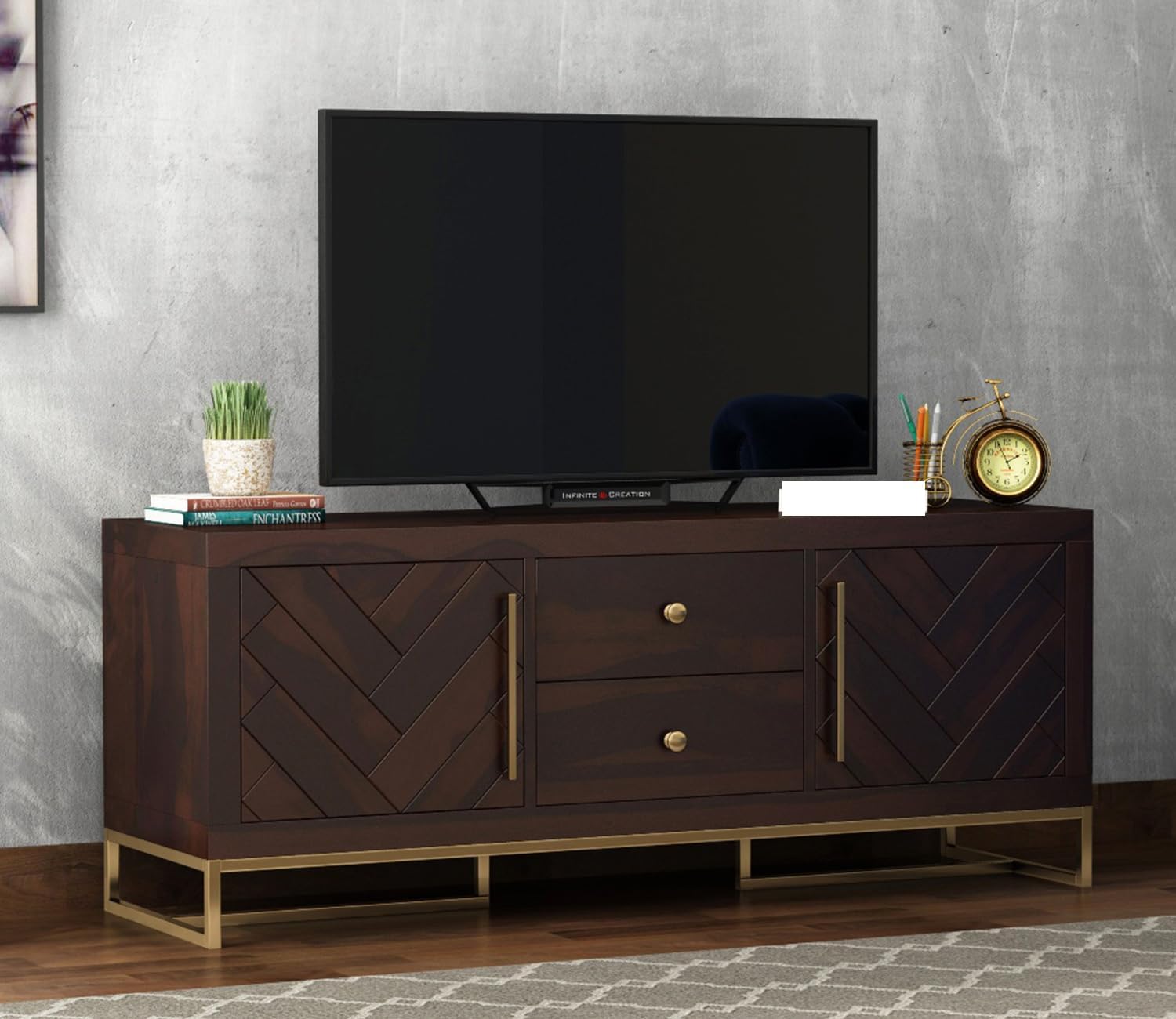 Sheesham Wooden TV Unit for Living Room | TV Cabinet Wooden Media Console for Bedroom Hall | TV Stand Table with Shelf Storage Sideboard Cabinet | (Walnut, Megan)-image-18