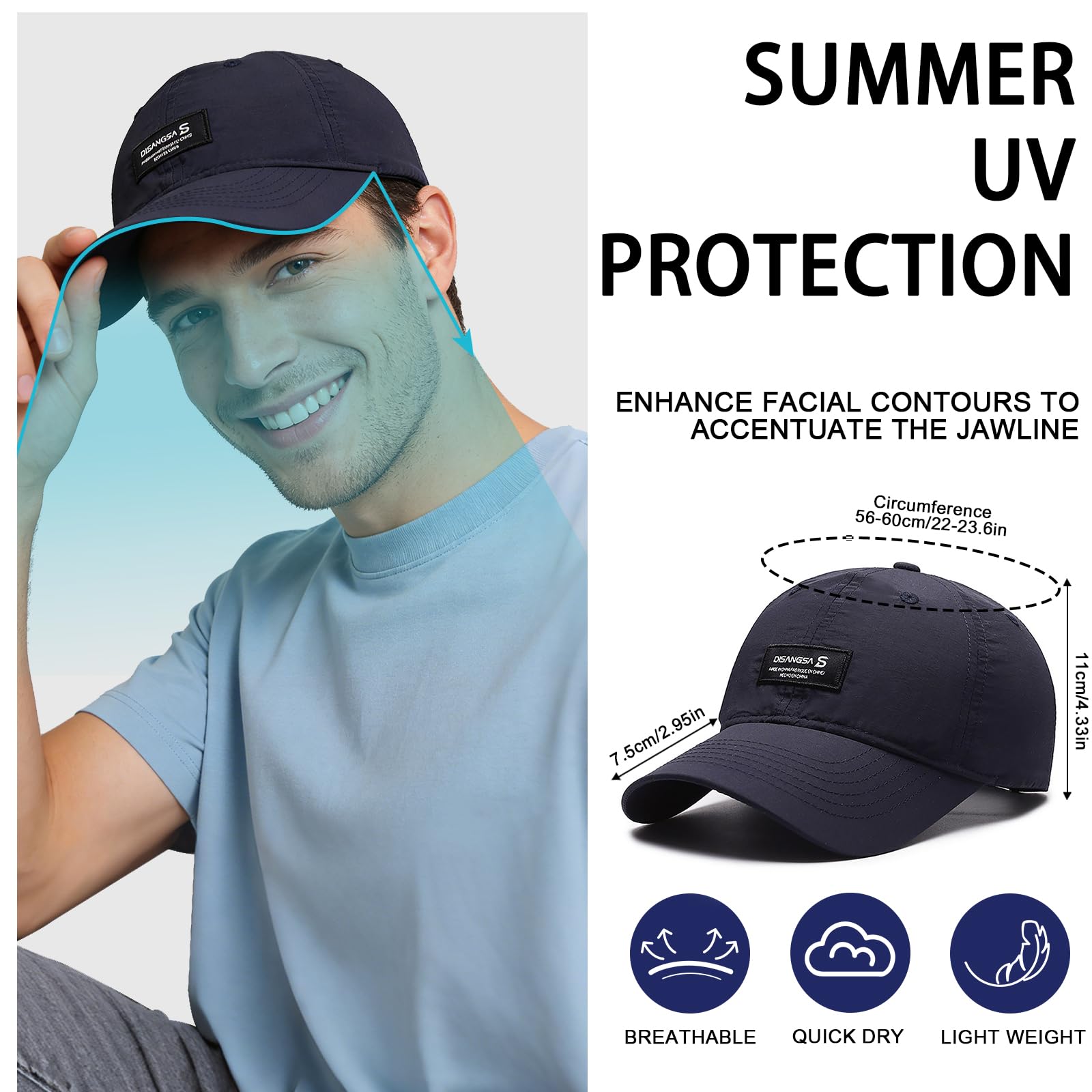 LCKEBT 2 Packs Gorras Verano Running Hombre Impermeable, Gorra de Béisbol Secado Rápido Protección Solar, Sombrero de Sol de Transpirable Ligeras Plegable para Senderismo Pesca Jungla — view 5