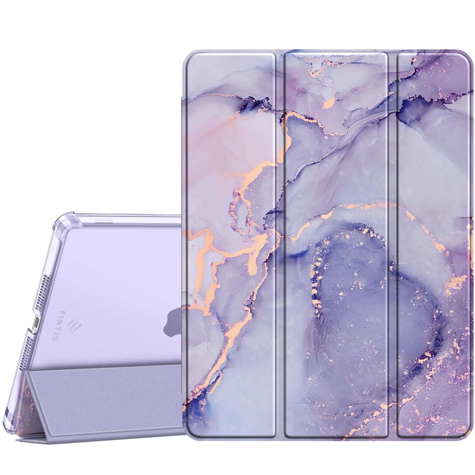 Fintie Hülle für iPad 9. Generation 2021/8. Gen 2020/7. Gen 2019 10.2 Zoll mit Stifthalter, ultradünne leichte Schutzhülle mit transparenter Rückseite und Auto Schlaf/Wach Funktion, Marmor Lila