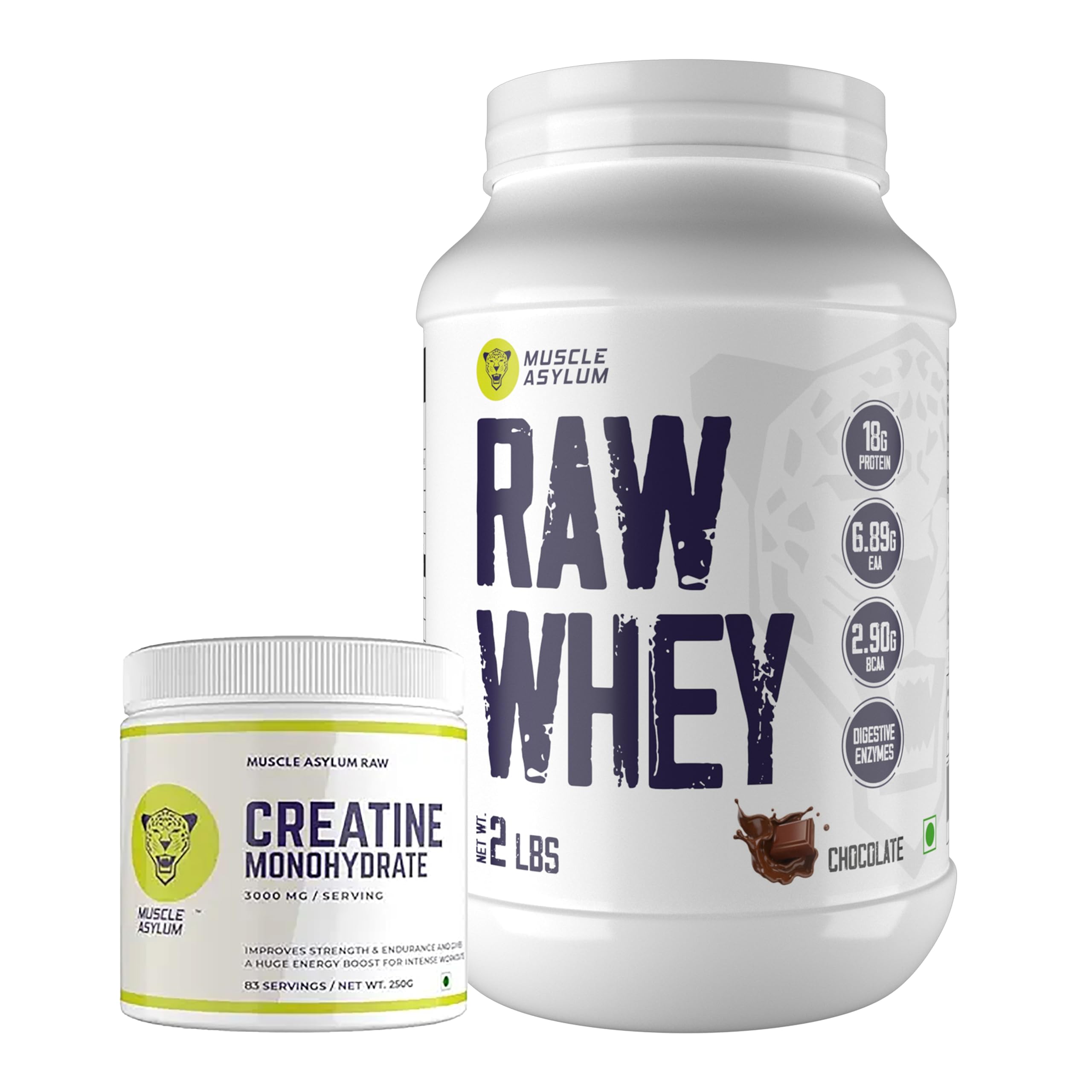 Raw Whey Protein Concentrate(Chocolate, 1 kg, 2.2lb, 29 Servings) & Creatine Monohydrate Powder (83 Servings, 250gm(Unflavored)|18g Protein per serving|Enhanced Muscle Strength & Power