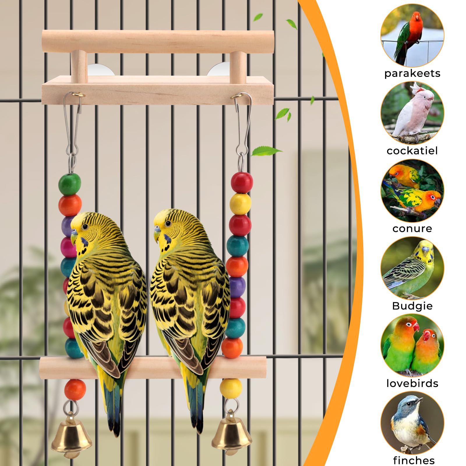 Natural Wood Bird Perch Swing - Cage Platform for Budgies, Cockatiels, Parakeets & Small Birds - Adjustable Play Rest Gym - image 6