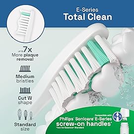 Brushmo e-Series Total Clean Replacement Toothbrush Heads, Compatible with Philips Sonicare Screw-on Electric Toothbrush Handles, 6 Standard Heads, Medium Firm Dupont Bristles, BM726-bw, White