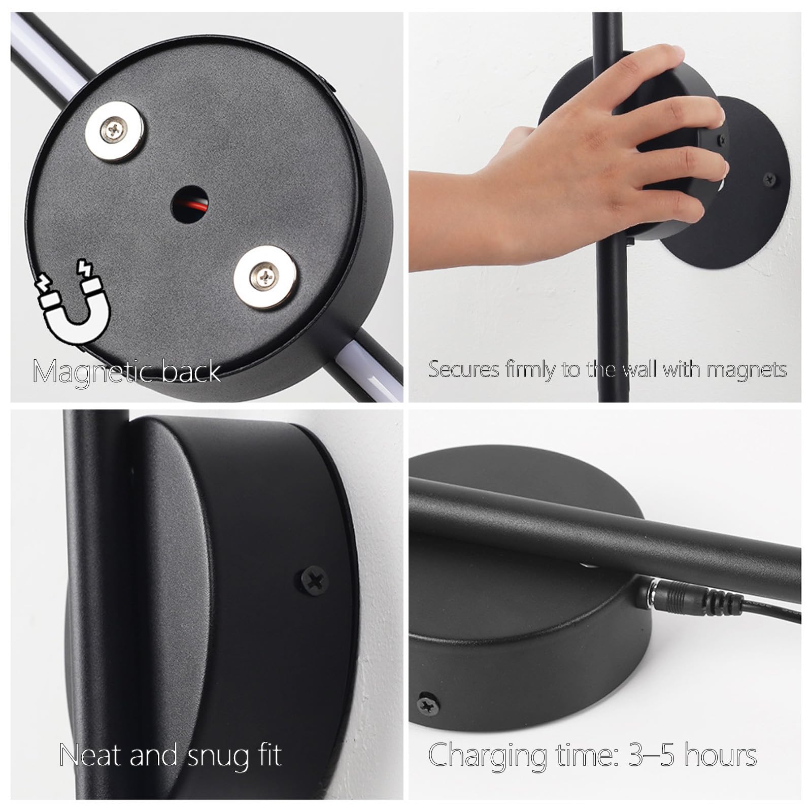 LED Innen Wandleuchte mit Fernbedienung Dimmbar Wandlampe USB Aufladbar Magnetisch Wandbeleuchtung mit Touch Control Schalter Eisen Aluminium für Wohnzimmer Schlafzimmer (80cm,Schwarz)