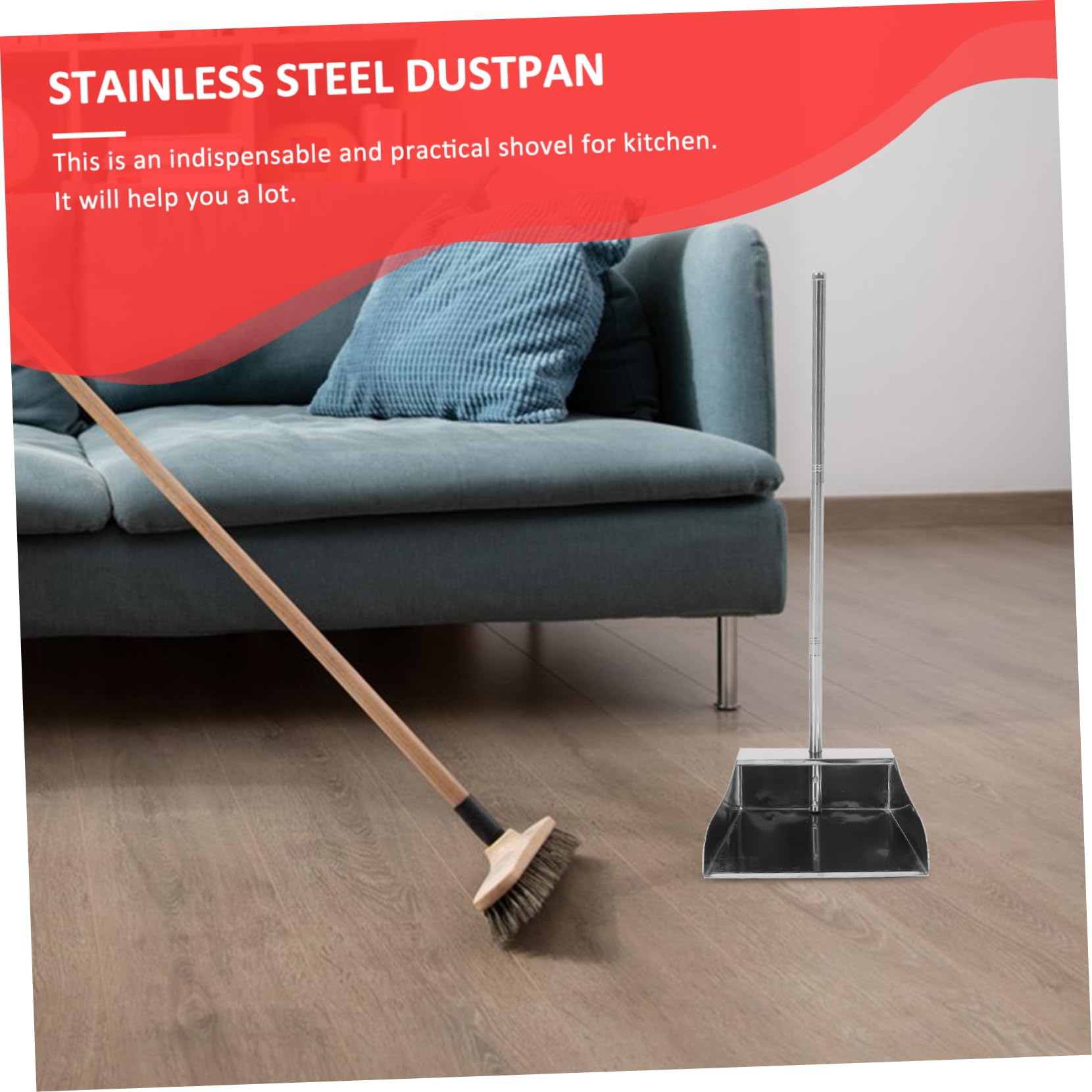 STOBOK Pala De Basura Bandeja De Garaje Comprar Herramienta De Limpieza De La Casa Recogedor De Interior Recogedores Con Mango Sartén Larga Cepillo De Barrido Acero Inoxidable Niño Metal
