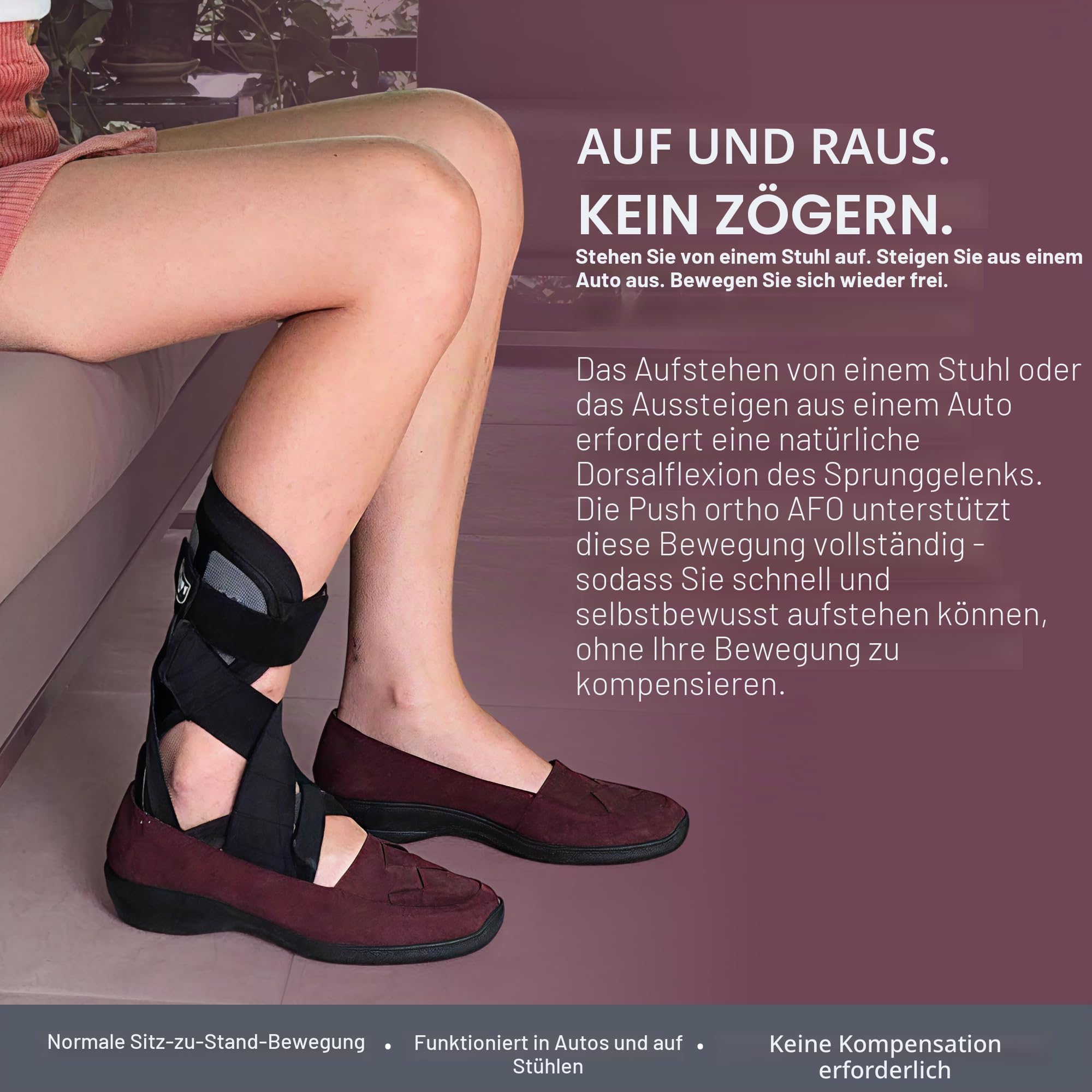 PUSH Ofa ortho Fußheberorthese AFO 1 schwarz/aubergine links