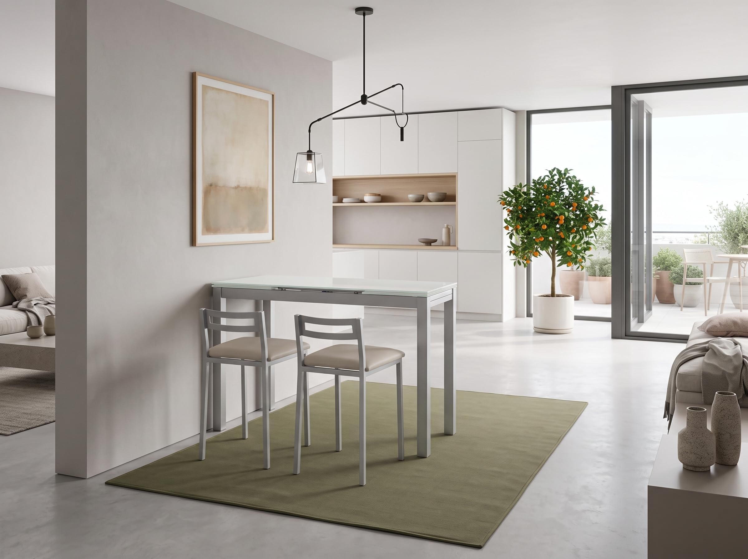 MOMMA HOME Mesa Cocina Cristal Extensible - Mesa Comedor, Mesa Plegable, Color Blanco/Plata, Novi, Vidrio Templado/Metal, Medidas 85/130x40x76 cm