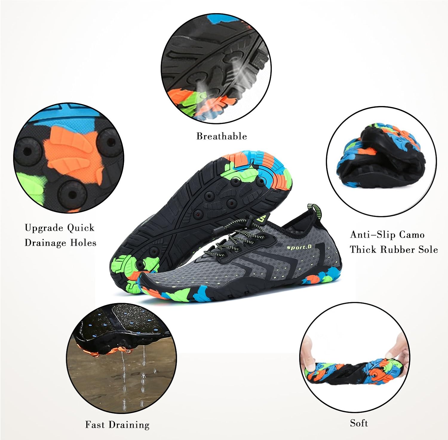 Mishansha Mens Womens Water Shoes Quick Dry Barefoot for Swim Diving Surf Aqua Sports Pool Beach Walking Yoga 5.5 Women/4 Men Battleship Grey