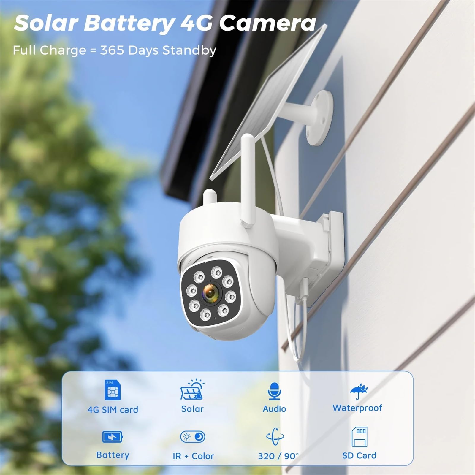 Telecamera con scheda SIM 4G da 4 MP doppio obiettivo, schermo, WiFi, sorveglianza esterna, rilevamento umano, protezione di sicurezza, telecamera IP PTZ per magazzino commerciale(4MP 4G 128GB Card)