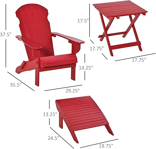 Miniatura 7 de Outsunny Silla Adirondack plegable de 3 piezas con otomana y mesa auxiliar, sillas de madera para fogatas al aire libre con respaldo alto,
