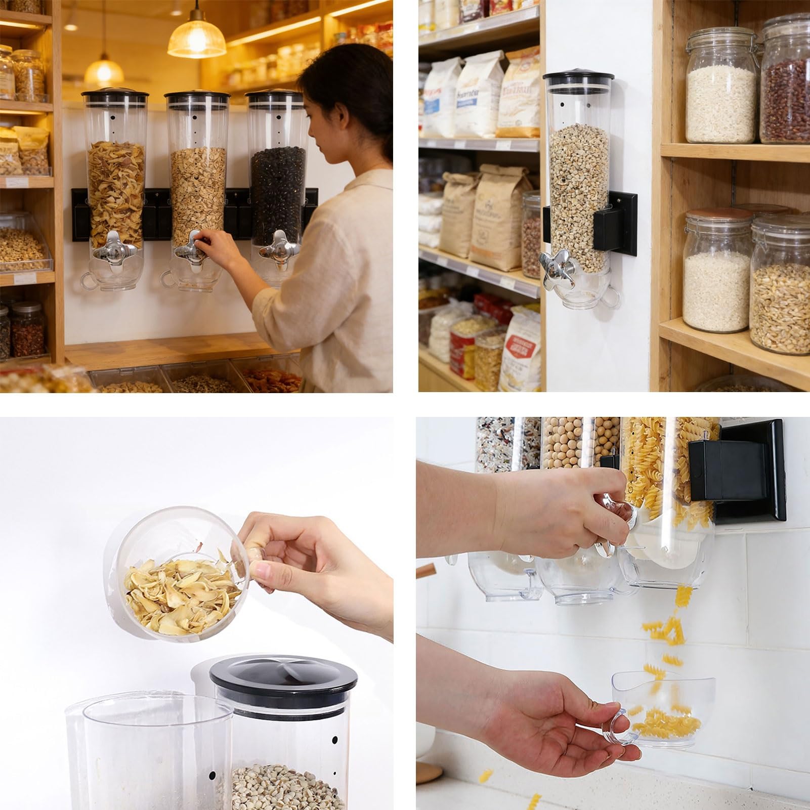 Dispenser per alimenti secchi, grande capacità, dispenser per cereali da parete, dispenser trasparente per cereali da cucina, farina d'avena, snack, chicchi di caffè, 1,8 l, testa singola