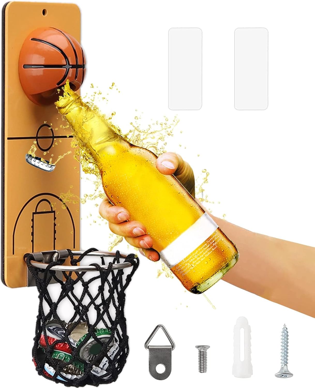 Magnetic Bottle Opener with Catcher, Basketball Wall Mount Metal Beer Bottle Opener, Novelty Beer Gift Ideas for Men, Great Home Bar Accessories, Birthday Gifts (Basketball)