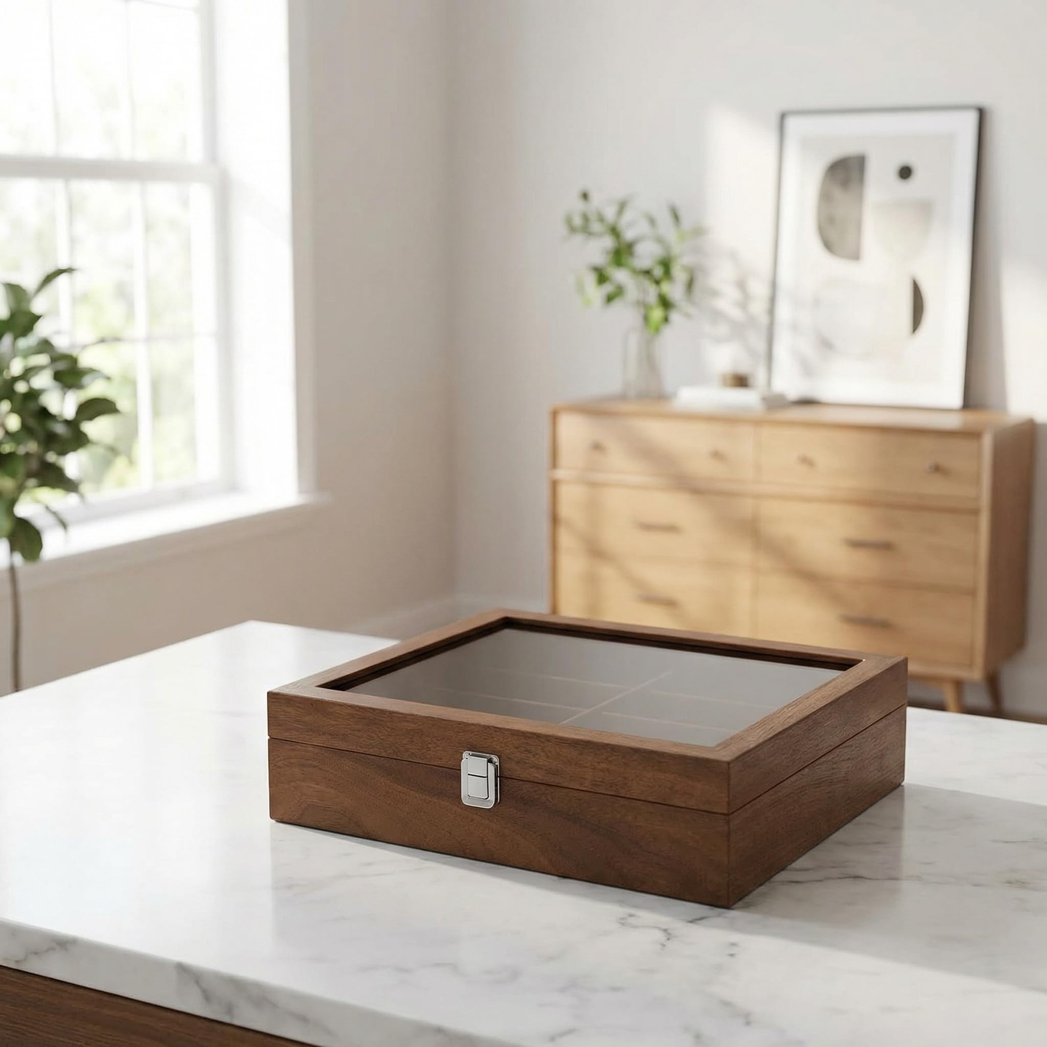 Estuche Expositor De Madera con Cerradura Y 8 Compartimentos para Gafas De Sol - Organizador Elegante para Hombres Y Mujeres, Caja De Almacenamiento De Gafas con Cajón para Colección De Gafas,