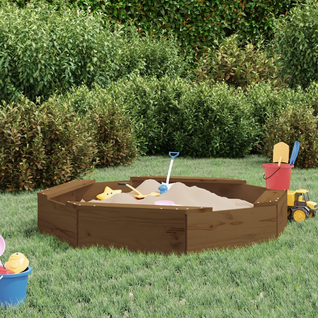 Gecheer Wood Sand pit Garden Sand Box Sandbox with Seats Honey Brown Octagon Solid Wood Pine Option2
