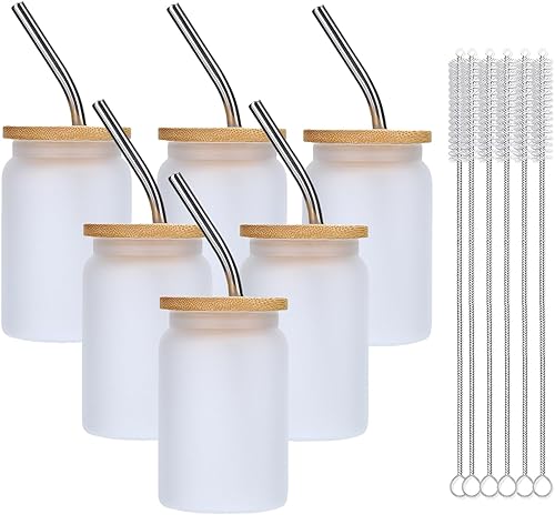 Lsqoop Juego de 6 mini vasos para beber, vaso pequeño de 3.5 onzas con cepillos para popote y tapas de bambú, lindo mini vaso de café, idea de