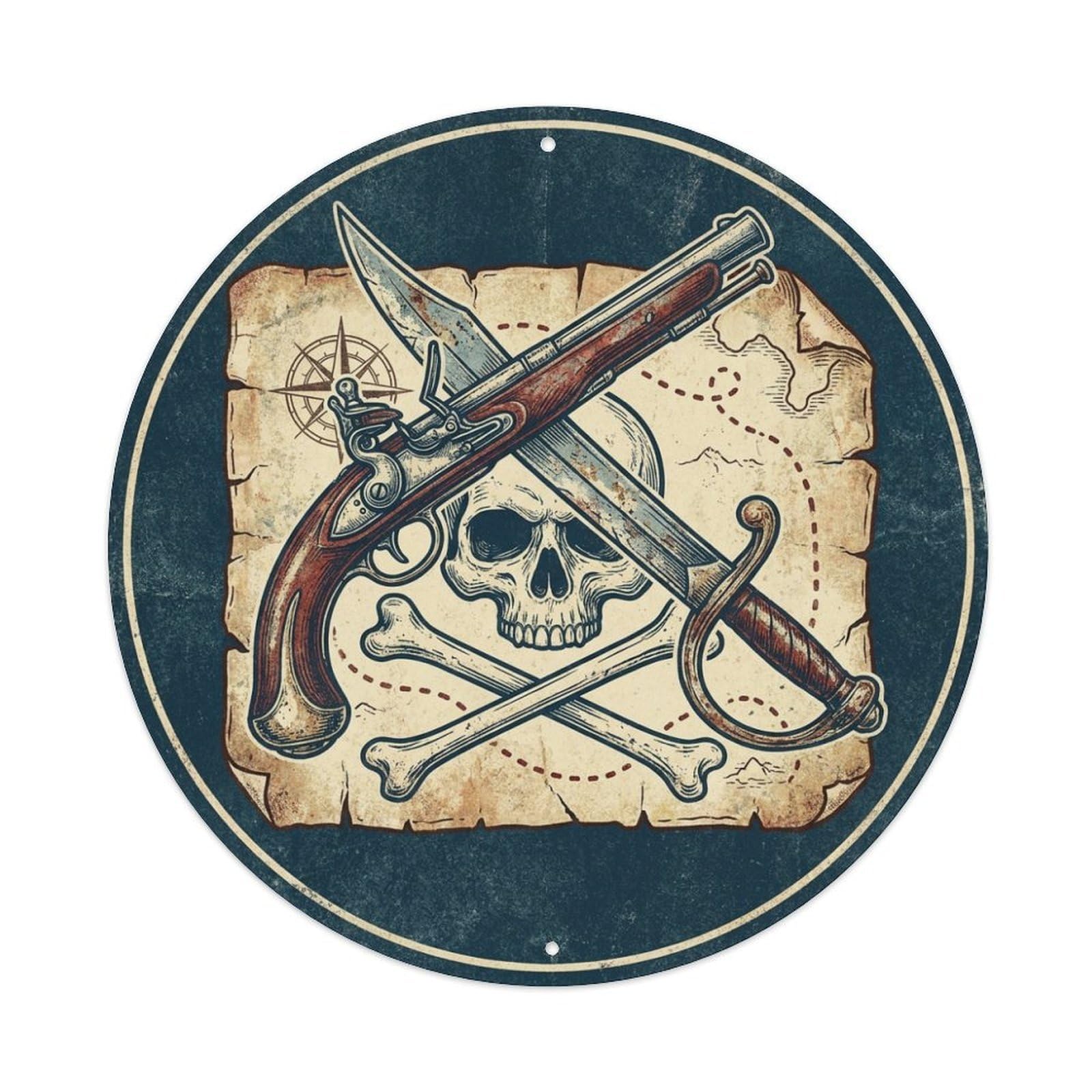 Buccaneer Mark Skull Map Jolly Roger High Seas Metal Tin Sign