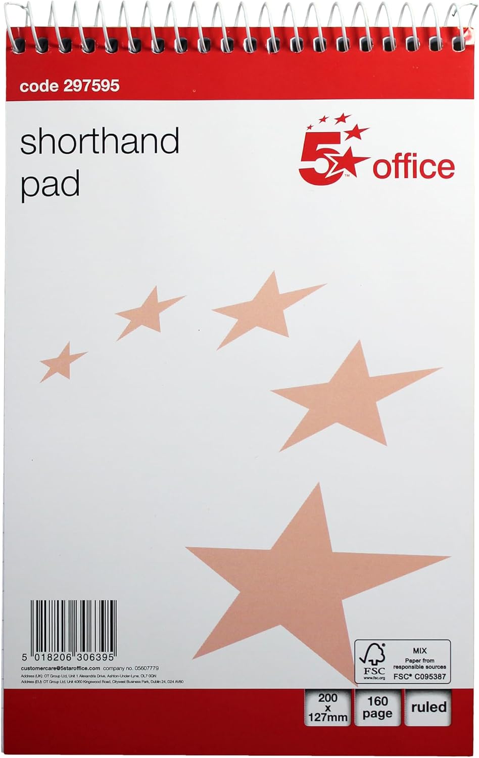5 Star Office shorthand Ruled 160 Pages 80 Sheets 127x200mm [Pack 10], White