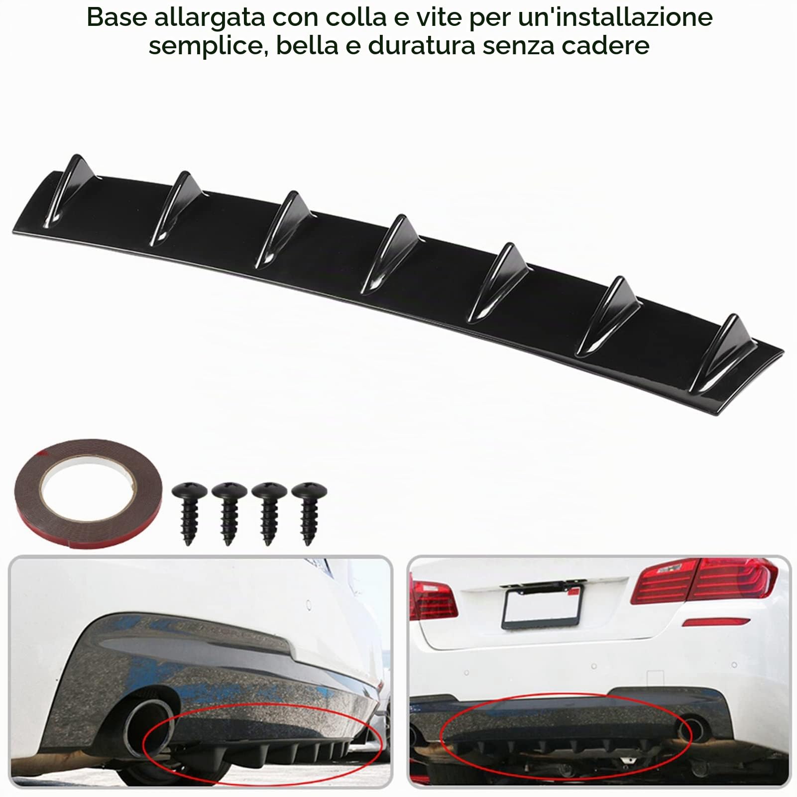 Spoiler Paraurti Posteriore, Diffusore a Labbro per Ala Spoiler per Pinna di Squalo per Telaio Paraurti Posteriore Universale per Auto (L)