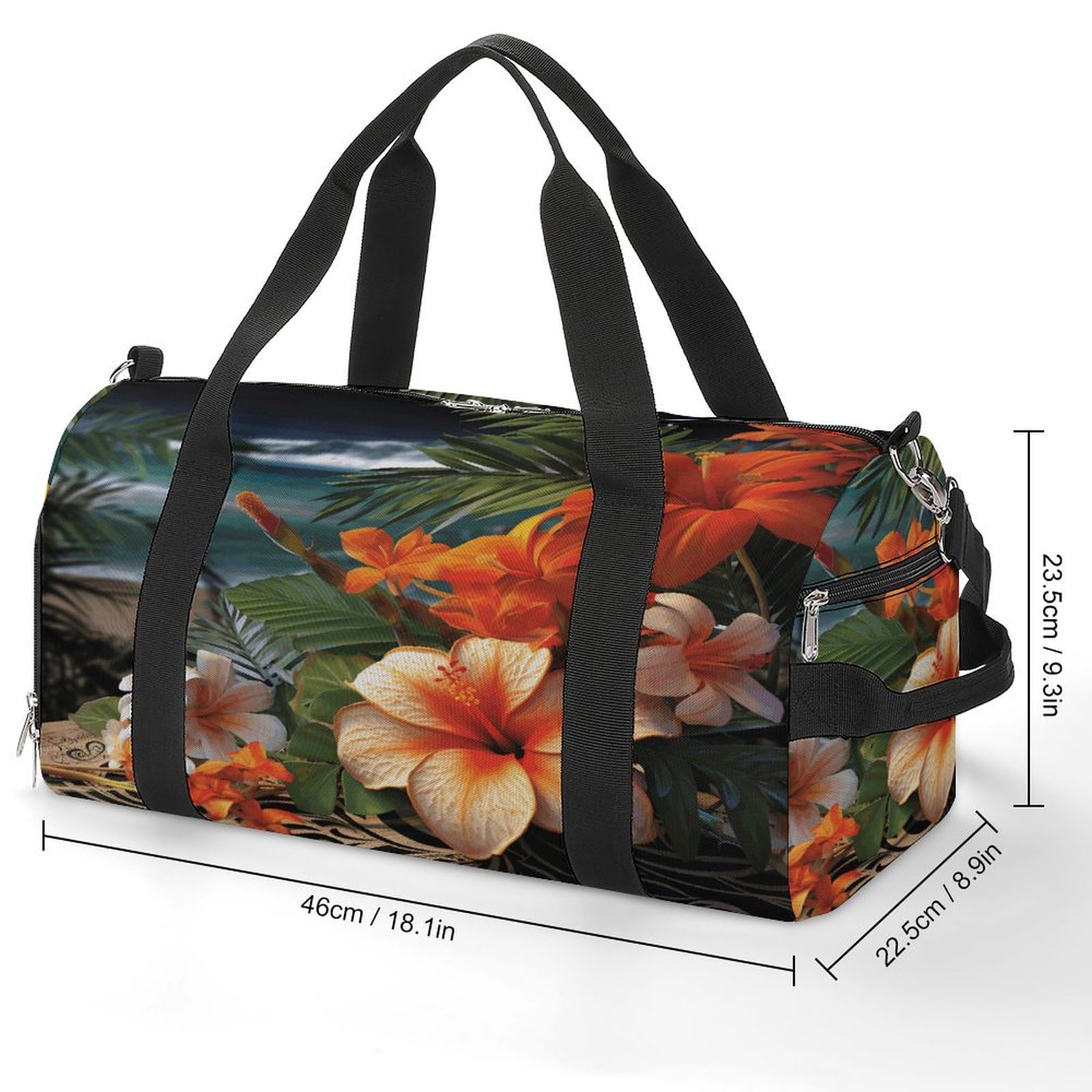 Turnbeutel für Damen und Herren, Motiv: tropische Blumen und Dekorationen, wiederverwendbar, Turnbeutel mit Schuhfach, Stil, Einheitsgröße, modern, Stil:, Einheitsgröße, Modern