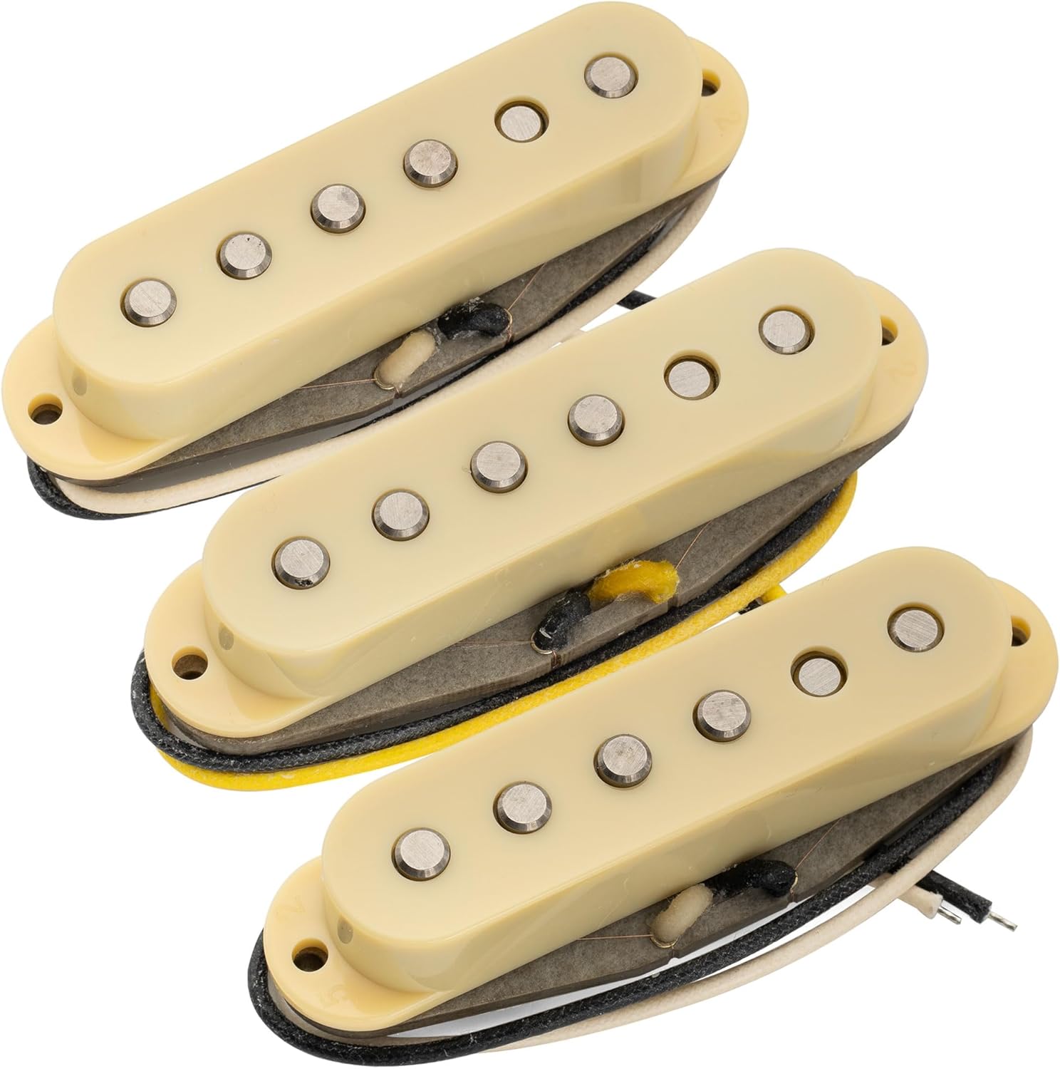 Musiclily Pro ST-TX Staggered Alnico 5 Single Coil Neck Middle Bridge Pickups Set for Strat Style Electric Guitar, Cream