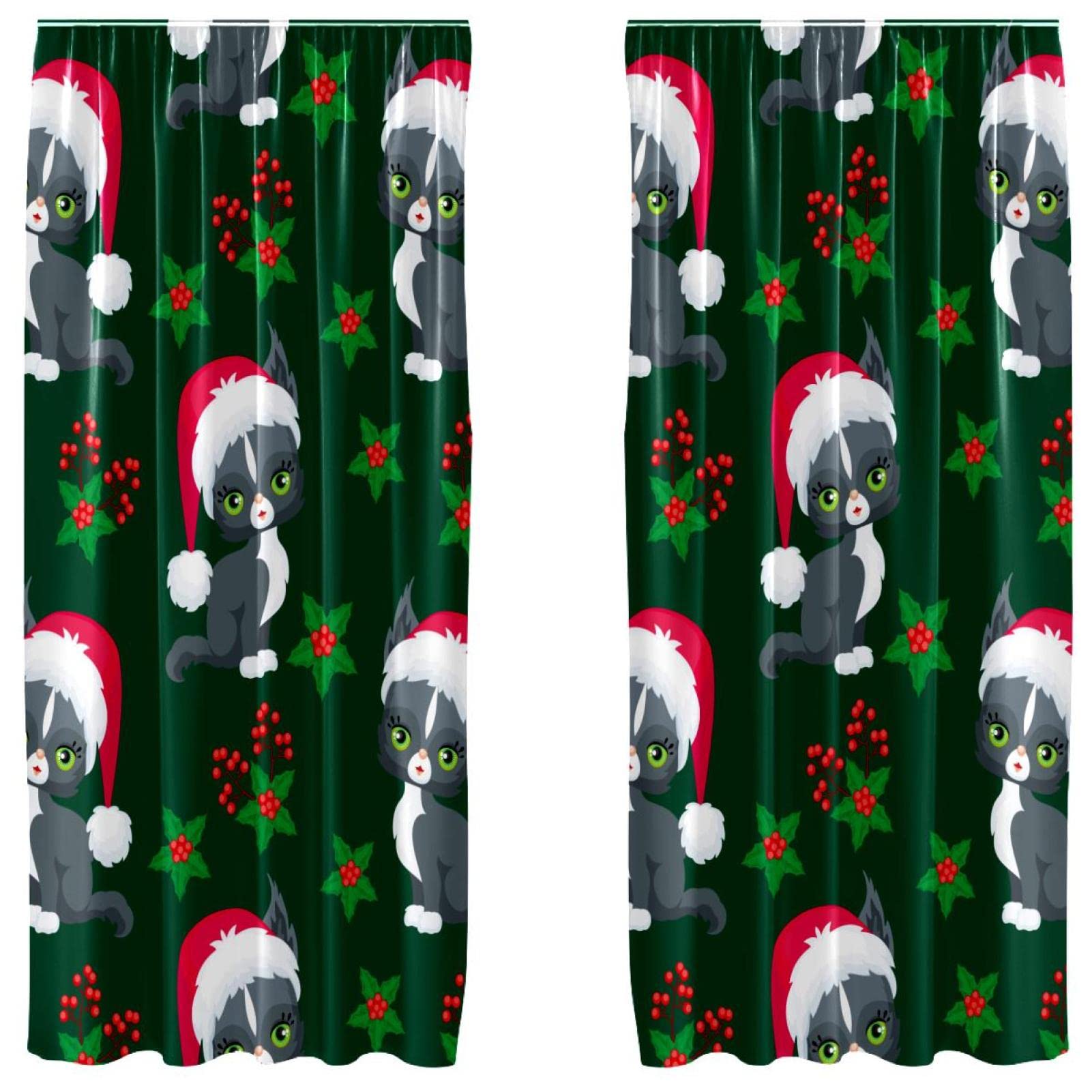 Rideaux occultants anti-lumière en microfibre, motif chat de Noël pour fenêtre 140x213