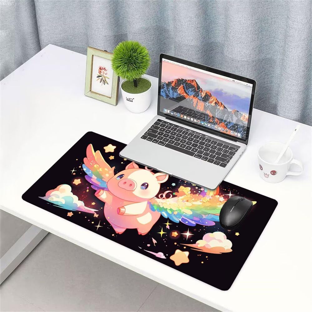 Podkładka pod mysz XXL 900 x 500 x 3 mm Świnia Mysz do gier Różowa Podkładka na biurko, Wielofunkcyjne akcesoria do gier, wysoka precyzja i prędkość ze zszytymi krawędziami i antypoślizgową podstawą