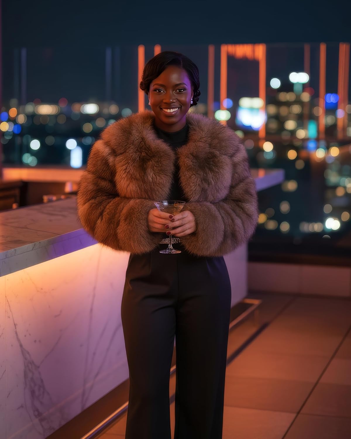 DLNYC Women's Cropped Faux Fox Fur Bolero Jacket, Luxury Layered Shrug, Evening Party Jacket, Winter Fashion Outerwear