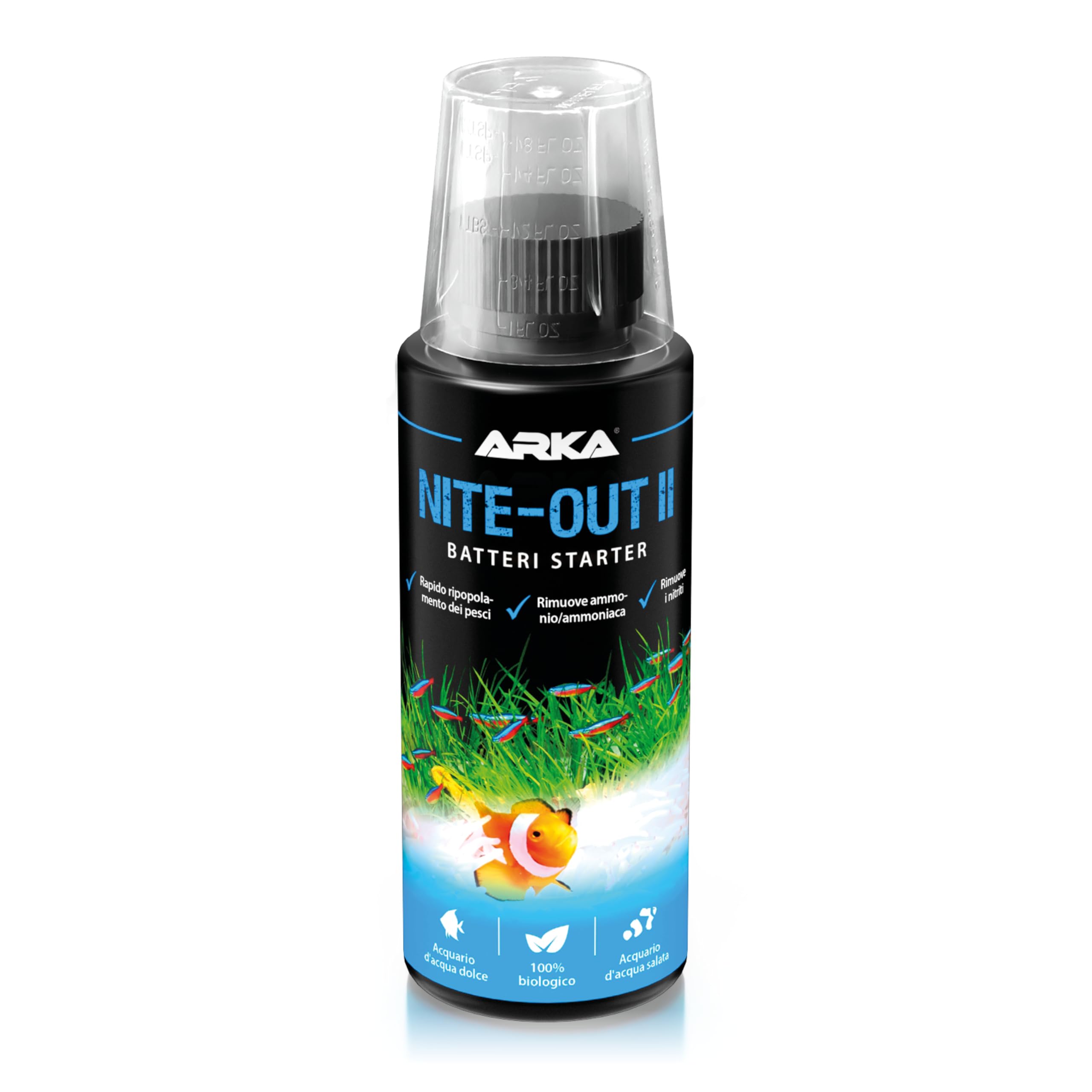 Batteri avviamento acquario – MICROBE-LIFT Nite-Out II 473 ml – per nuovi allestimenti, cambi d’acqua e inserimento pesci – riduce ammonio e nitriti – attivo subito, biologico e sicuro – ARKA