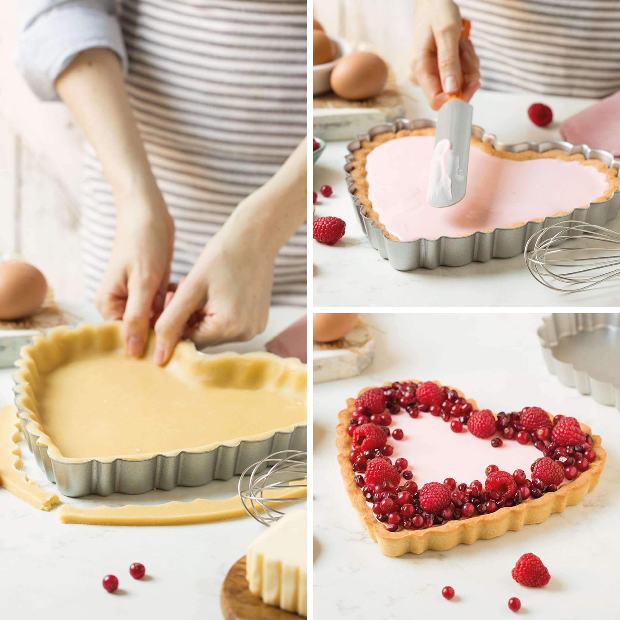 Decora 0075056 Stampo Crostata con Fondo Mobile da 25 X 23 X 3 H Cm, in Acciaio Antiaderente, Cuore, per sformare Dolci facilmente, Design Professionale Registrato, Brevettato