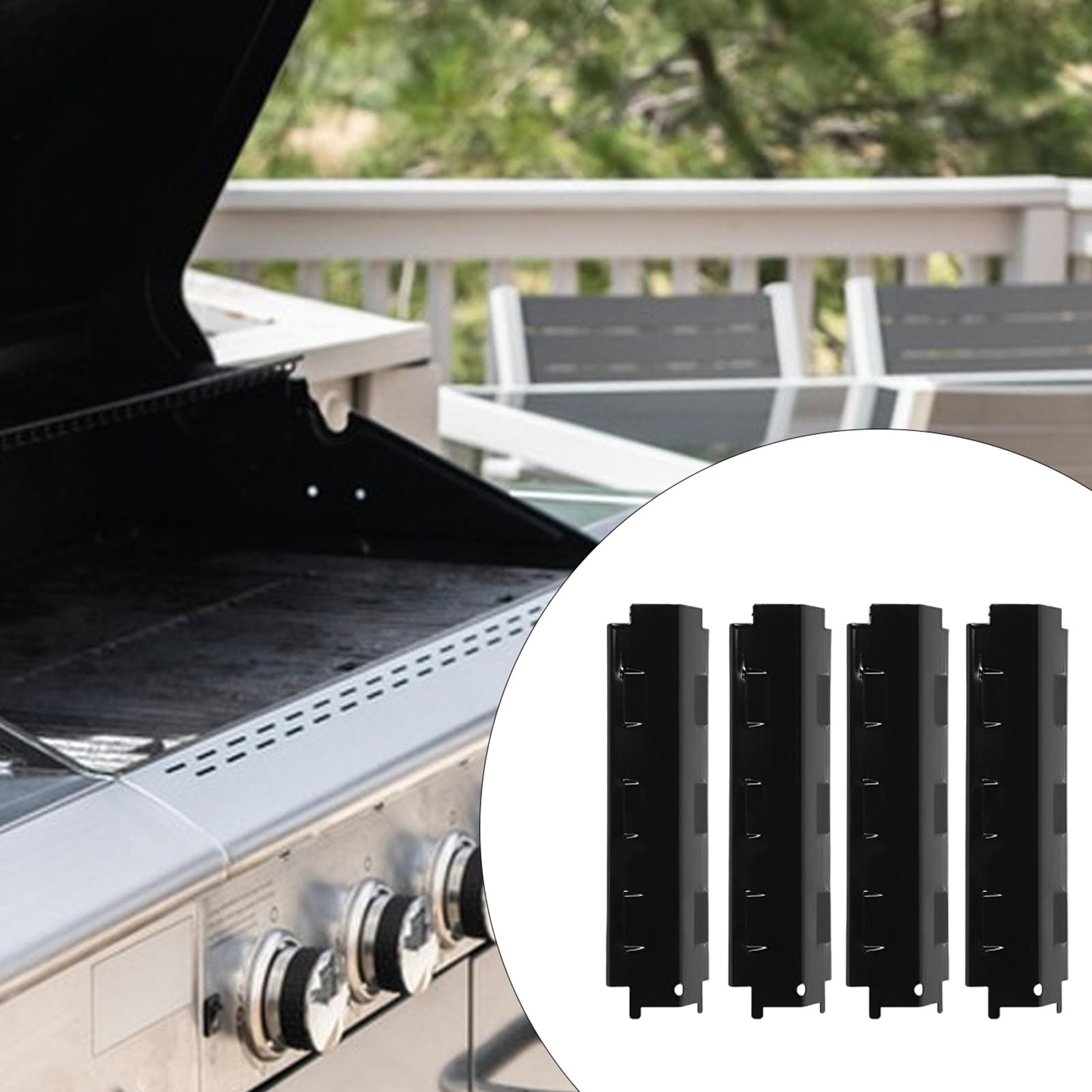 Coperture per bruciatore - Sostituzione Piastra di Calore in Acciaio | Protezione per bruciatore di Ricambio in 4 Pezzi per Cortile, Picnic, Campeggio, Esterno, Patio, per