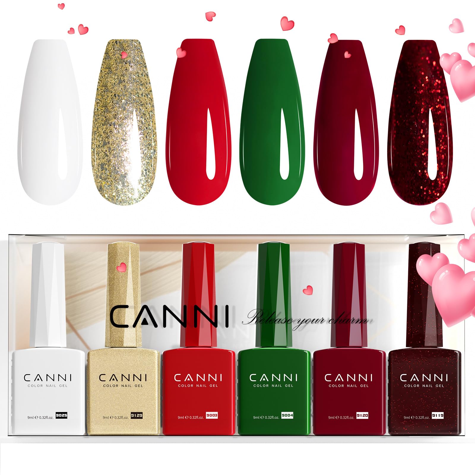 CANNI 6 Colors 9 ML Hema-Free Dark Red Gel Polish Set, Deep Cherry Red Burgundy Gel Nail Polish Blood Wine Red Color Kit, Soak Off LED Nail Gel Manicure Kit DIY at Home Salon Gifts: Christmas Glow