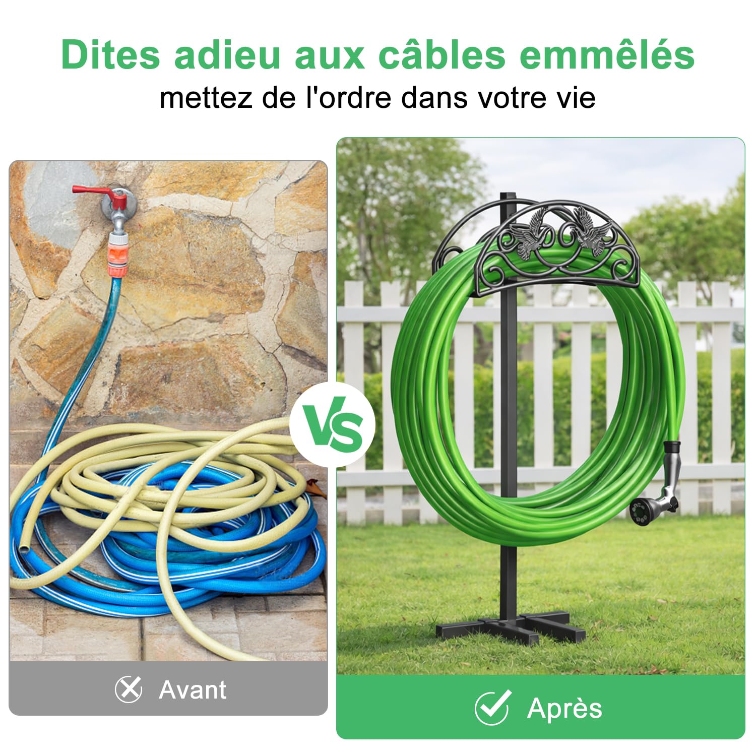 Support pour Tuyau d'arrosage de 109,5 cm, support sur pied en forme d'oiseau, support métallique amovible pour tuyau d'arrosage, pour le jardin et la pelouse