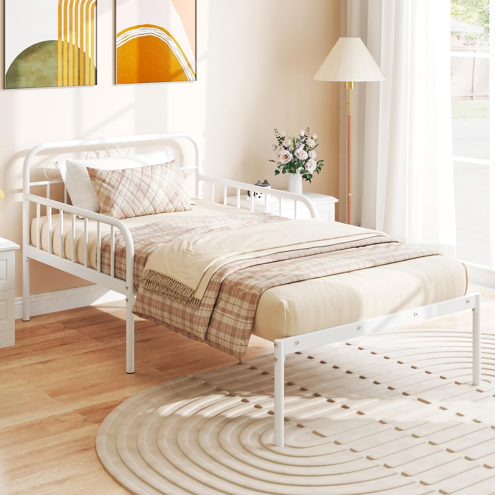 Giantex Metal Twin Bed Frame, Convertible Sofa Bed with Headboard & Armrests, Pull-Out Sleeper Chair Bed for Small Spaces Dorm Guest Apartment,