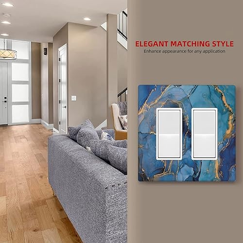 Miniatura 7 de Placa de pared doble basculante de mármol azul, cubierta decorativa de interruptor de luz de 2 cuadras, moderna acuarela degradada, arte de tinta