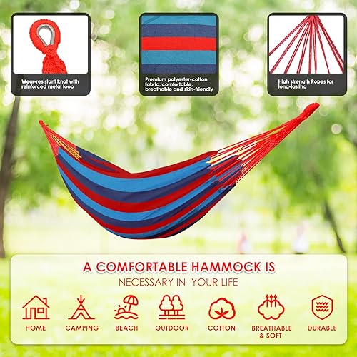 Miniatura 2 de Gold Armour Hamaca de estilo brasileño con correas de árbol para colgar, hamaca individual o doble portátil duradera para campamento, al aire libre,