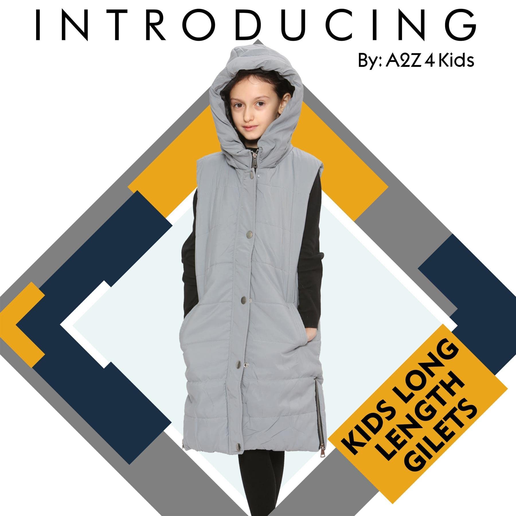 A2Z 4 Kids Mädchen Schwarze Steppweste Mit Kapuze Gepolsterte Lange Weste Daunenweste Übergröße Jacke langer ärmelloser Mantel Urbane Winterkleidung Alter 7-13 Jahre